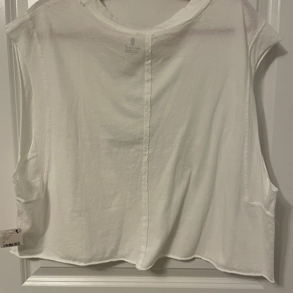 Free People Free Movement White Sleeveless Active Top with Gold Leaf Design - Picture 2 of 4